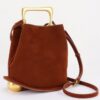 Faux Suede Handbag with Polished Metal Handle