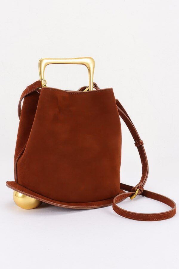 Faux Suede Handbag with Polished Metal Handle