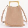 Faux Suede Handbag with Polished Metal Handle