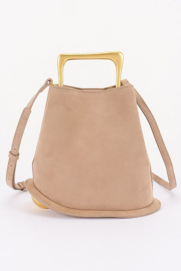 Faux Suede Handbag with Polished Metal Handle