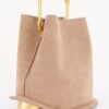 Faux Suede Handbag with Polished Metal Handle