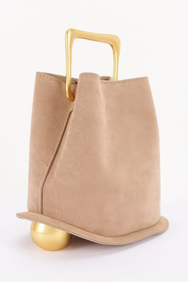 Faux Suede Handbag with Polished Metal Handle