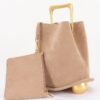 Faux Suede Handbag with Polished Metal Handle