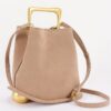 Faux Suede Handbag with Polished Metal Handle