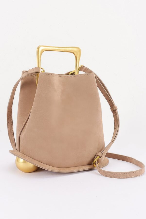 Faux Suede Handbag with Polished Metal Handle