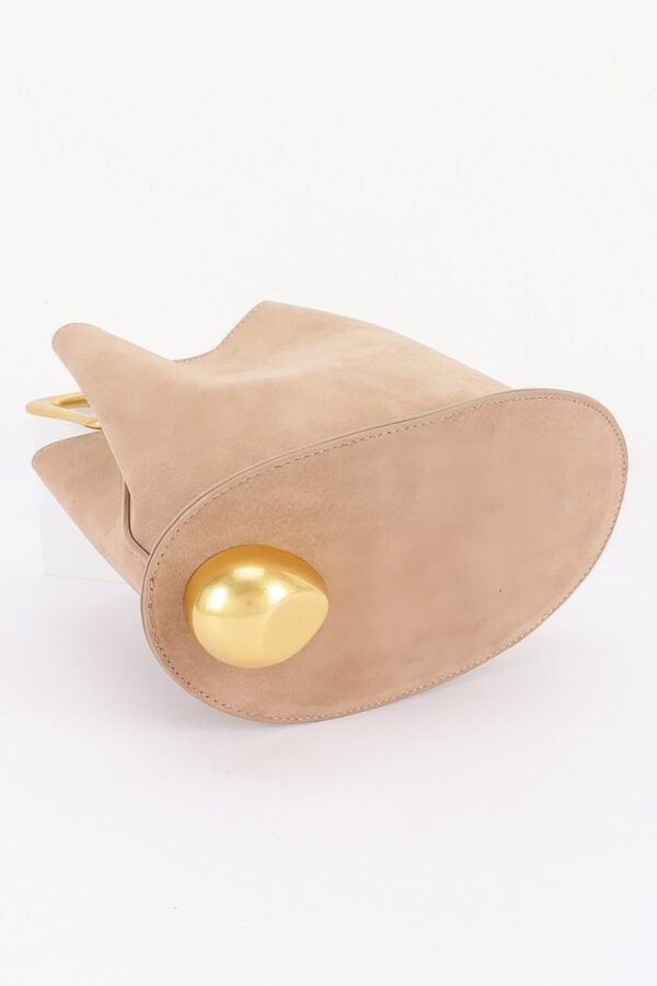 Faux Suede Handbag with Polished Metal Handle