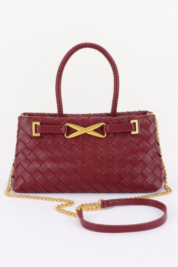 Woven Vegan Leather Top-Handle Bag with Braided Handle