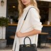 Woven Vegan Leather Top-Handle Bag with Braided Handle