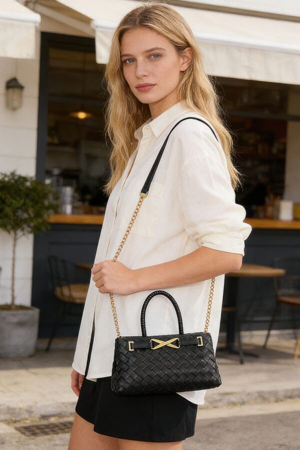 Woven Vegan Leather Top-Handle Bag with Braided Handle