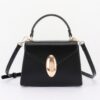 Structured Vegan Leather Top-Handle Flap Bag - Oval Accent