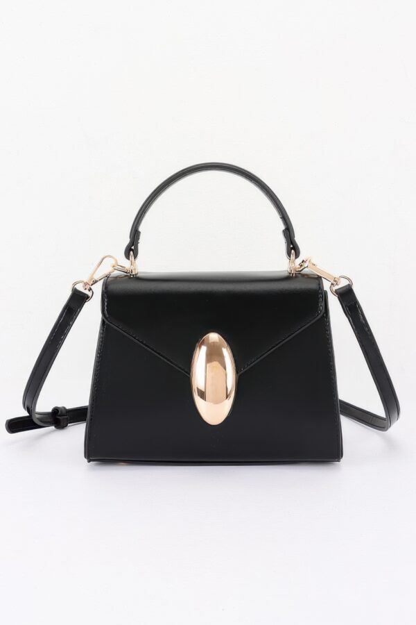 Structured Vegan Leather Top-Handle Flap Bag - Oval Accent
