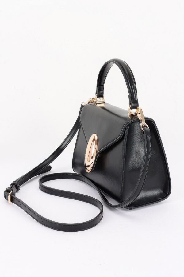 Structured Vegan Leather Top-Handle Flap Bag - Oval Accent