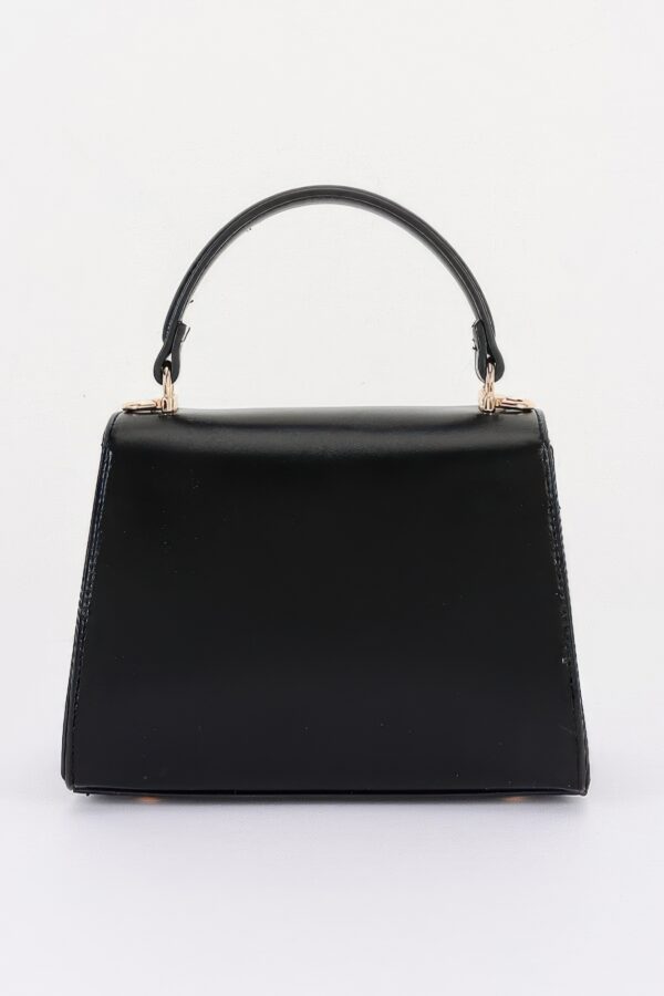 Structured Vegan Leather Top-Handle Flap Bag - Oval Accent