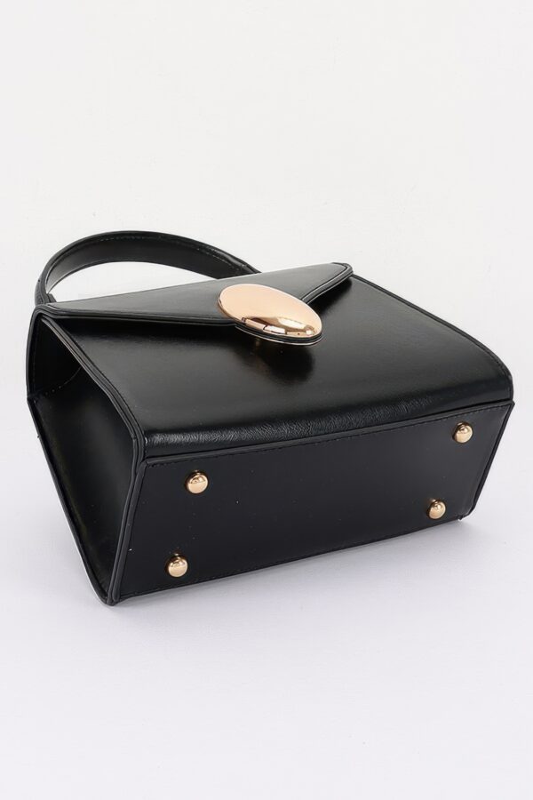 Structured Vegan Leather Top-Handle Flap Bag - Oval Accent