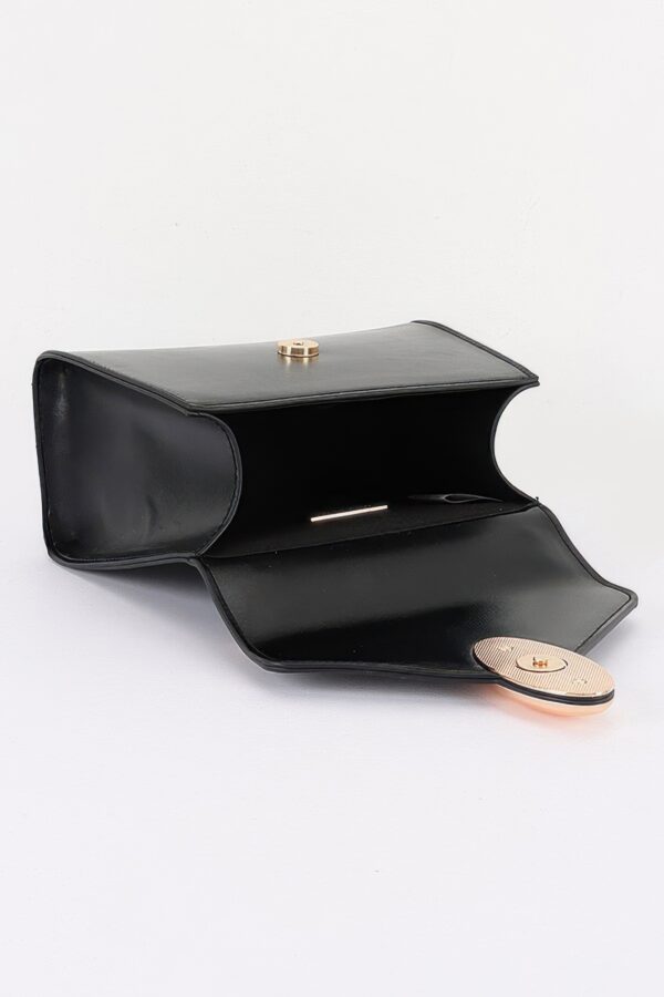 Structured Vegan Leather Top-Handle Flap Bag - Oval Accent