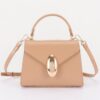 Structured Vegan Leather Top-Handle Flap Bag - Oval Accent