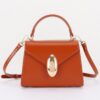 Structured Vegan Leather Top-Handle Flap Bag - Oval Accent