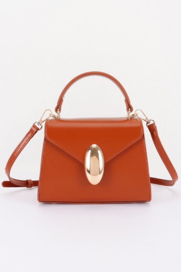 Structured Vegan Leather Top-Handle Flap Bag - Oval Accent