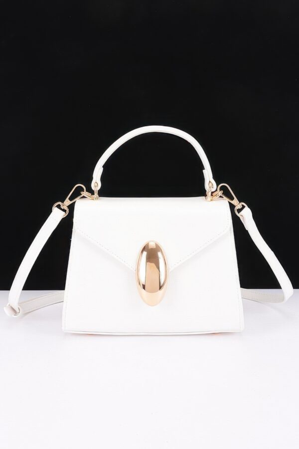 Structured Vegan Leather Top-Handle Flap Bag - Oval Accent