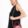 Patent-Effect Top Handle Bag with Detachable Chain Strap