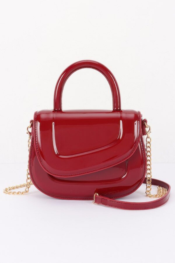 Patent-Effect Top Handle Bag with Detachable Chain Strap