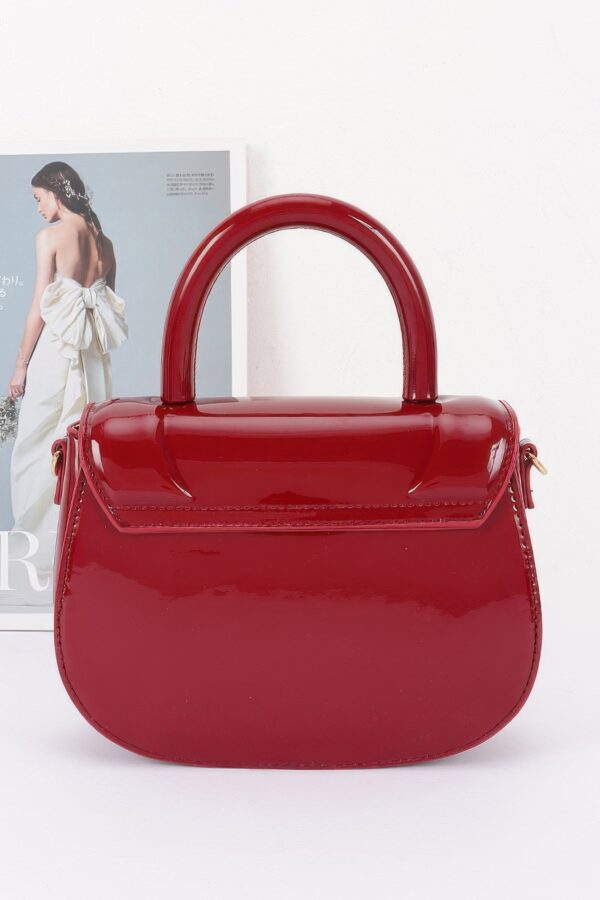Patent-Effect Top Handle Bag with Detachable Chain Strap