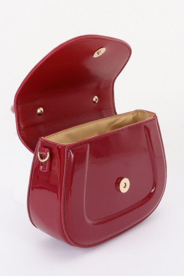 Patent-Effect Top Handle Bag with Detachable Chain Strap