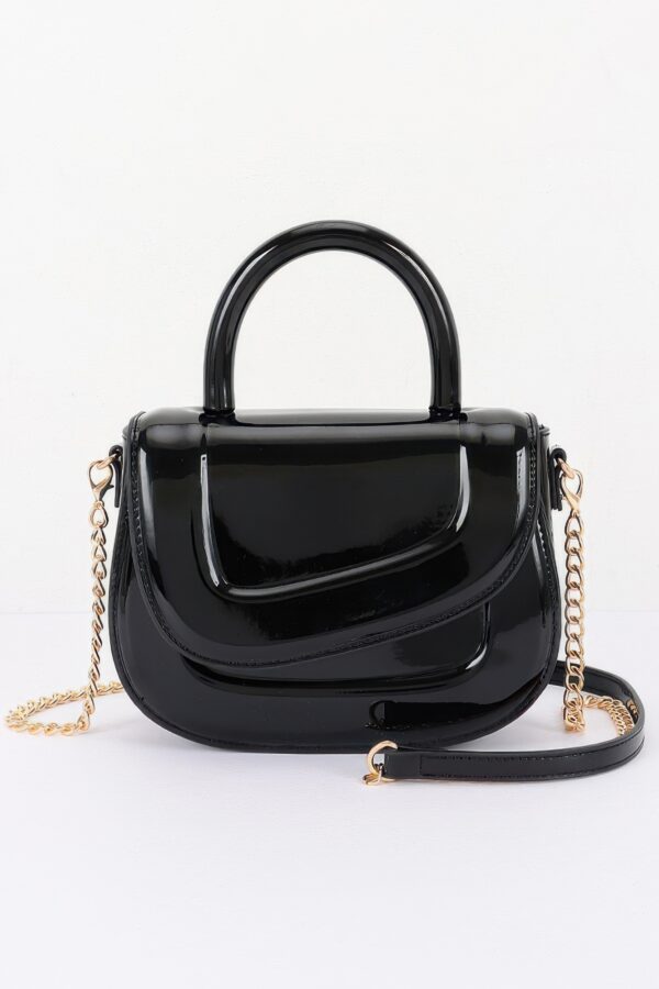 Patent-Effect Top Handle Bag with Detachable Chain Strap