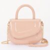 Patent-Effect Top Handle Bag with Detachable Chain Strap