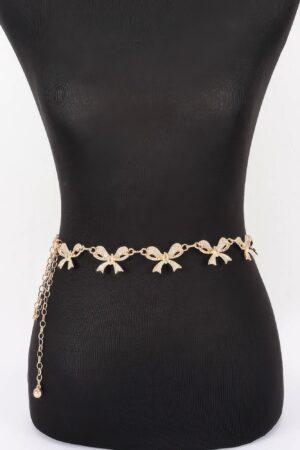 Rhinestone Bow Charm Chain Waist Belt - Adjustable