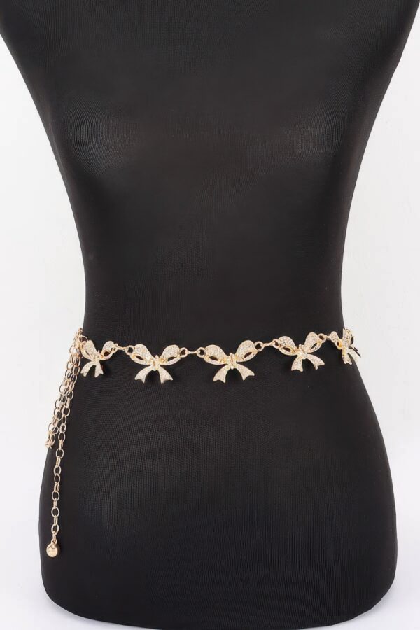 Rhinestone Bow Charm Chain Waist Belt - Adjustable
