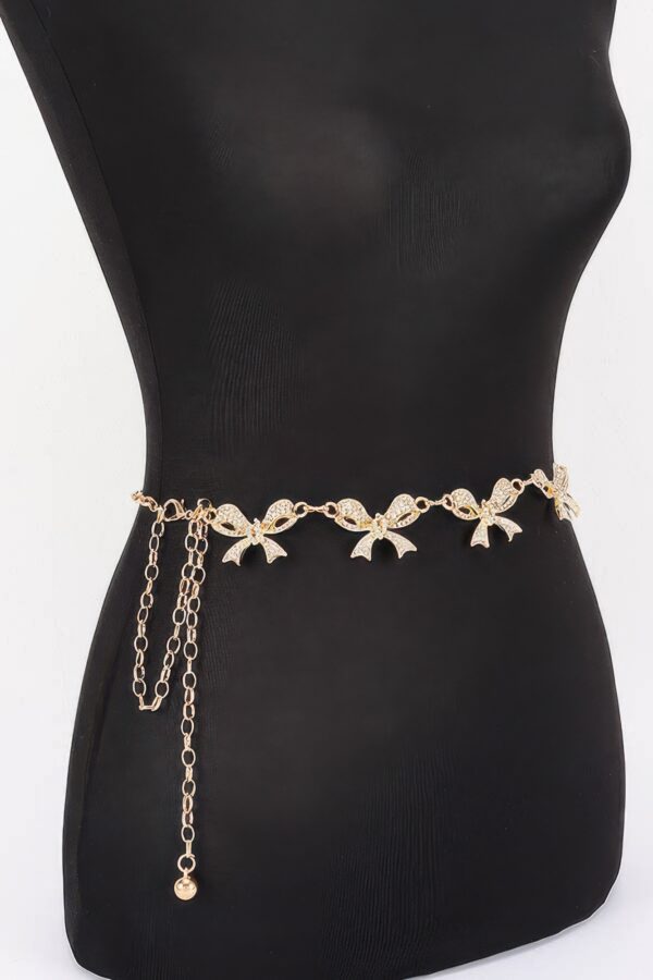 Rhinestone Bow Charm Chain Waist Belt - Adjustable