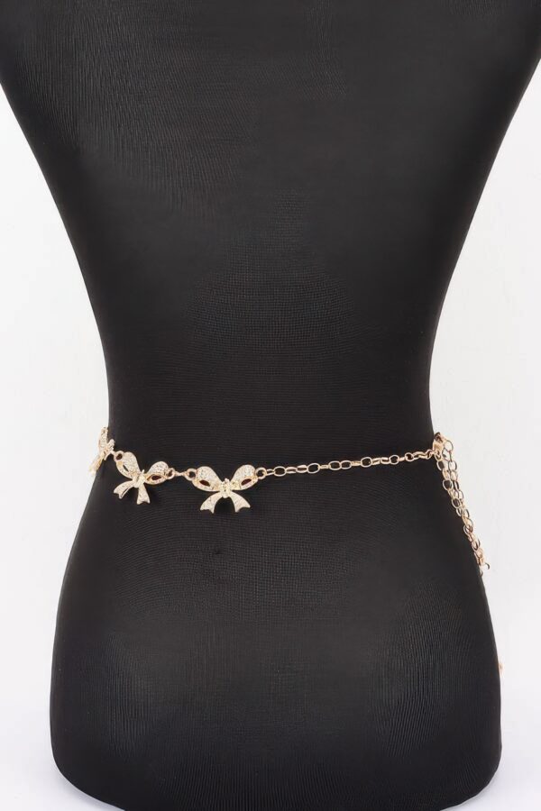 Rhinestone Bow Charm Chain Waist Belt - Adjustable