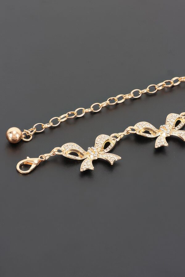 Rhinestone Bow Charm Chain Waist Belt - Adjustable