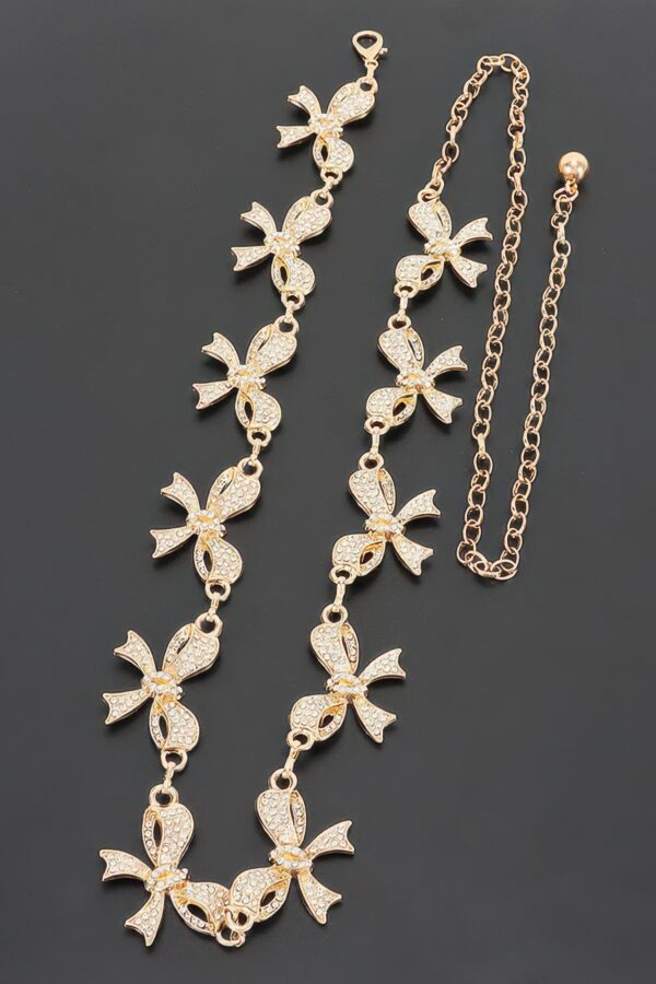 Rhinestone Bow Charm Chain Waist Belt - Adjustable