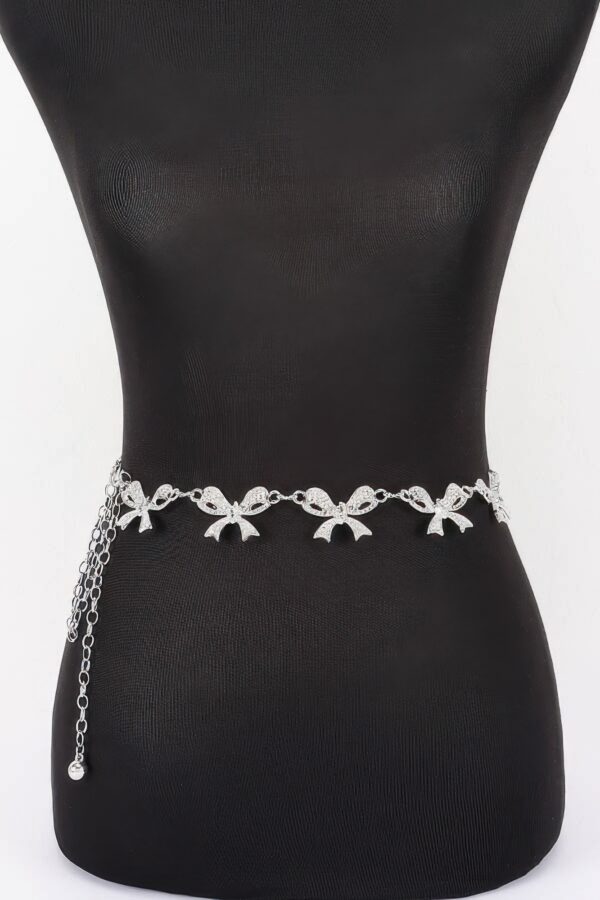 Rhinestone Bow Charm Chain Waist Belt - Adjustable