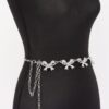 Rhinestone Bow Charm Chain Waist Belt - Adjustable