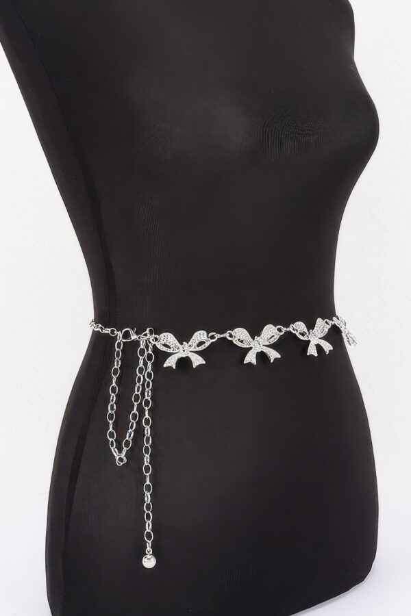 Rhinestone Bow Charm Chain Waist Belt - Adjustable