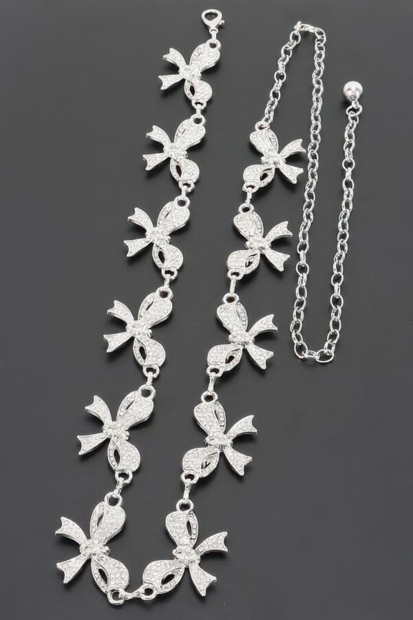 Rhinestone Bow Charm Chain Waist Belt - Adjustable