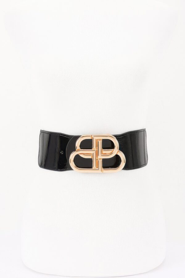 Wide Vegan Leather Waist Belt with Metal Buckle