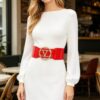 Wide Vegan Leather Elastic Belt with Geometric Buckle