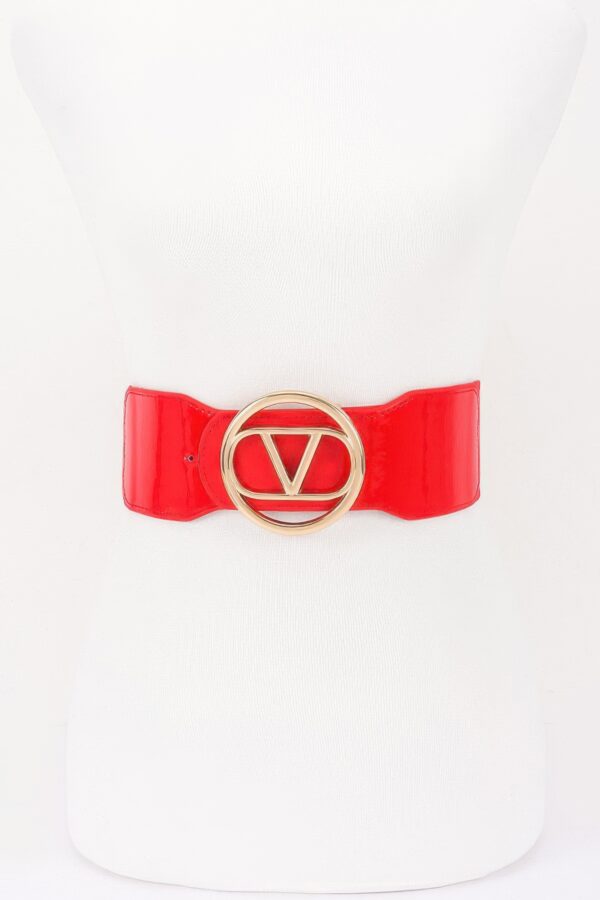 Wide Vegan Leather Elastic Belt with Geometric Buckle