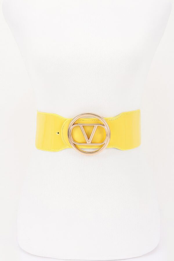 Wide Vegan Leather Elastic Belt with Geometric Buckle
