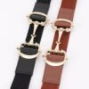 Vegan Leather Elastic Belt with Horsebit Buckle