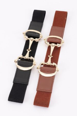 Vegan Leather Elastic Belt with Horsebit Buckle