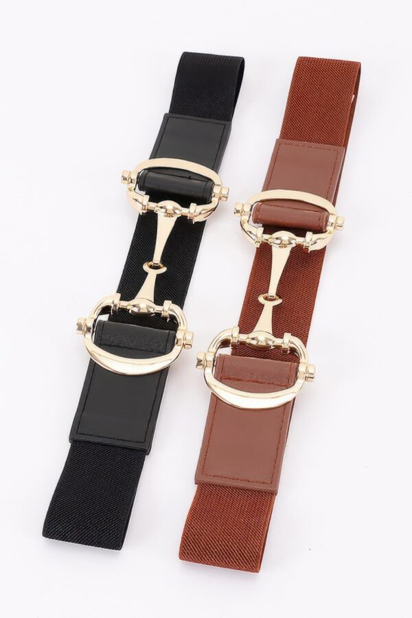 Vegan Leather Elastic Belt with Horsebit Buckle