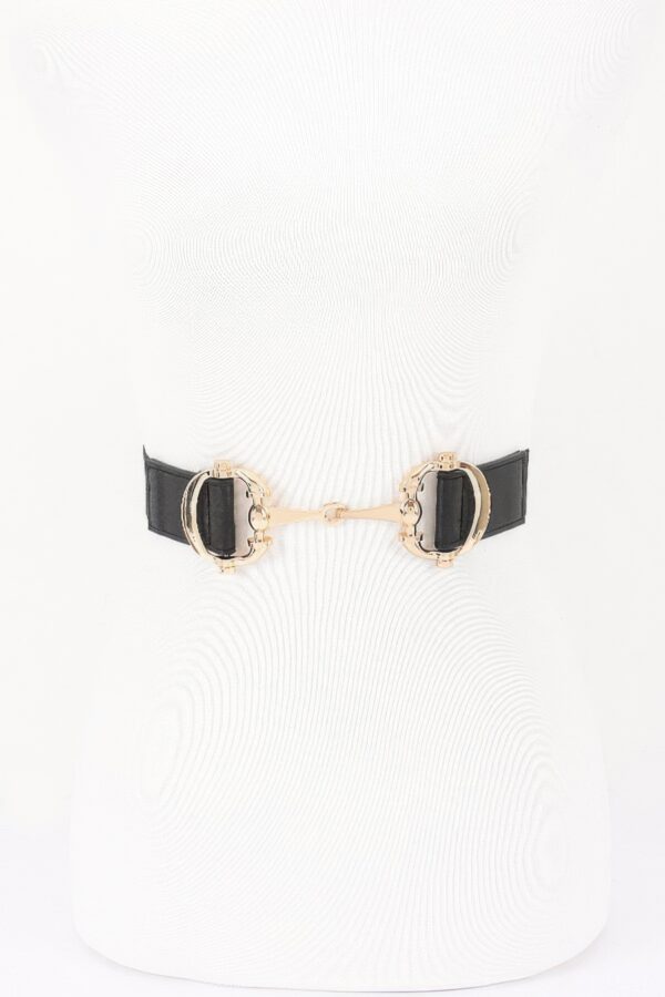 Vegan Leather Elastic Belt with Horsebit Buckle
