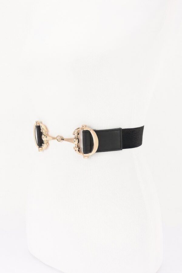 Vegan Leather Elastic Belt with Horsebit Buckle