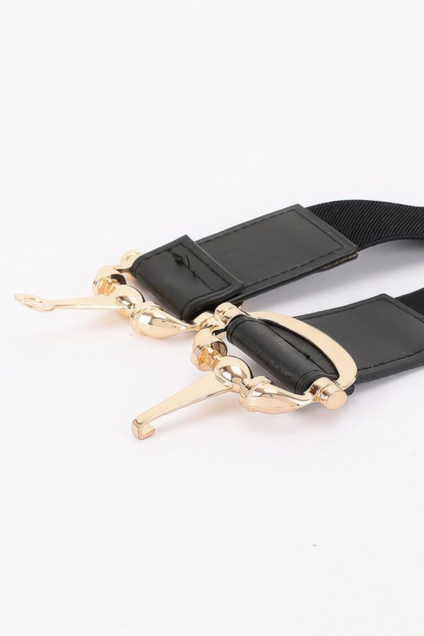 Vegan Leather Elastic Belt with Horsebit Buckle