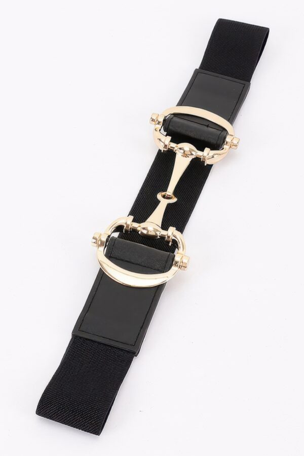 Vegan Leather Elastic Belt with Horsebit Buckle